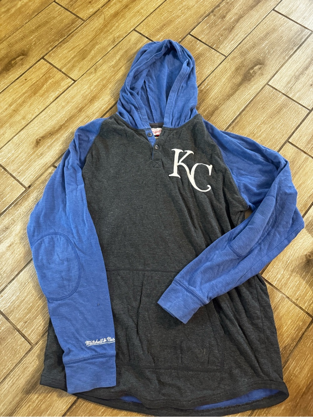 Mitchell & Ness KC Hooded Raglan Pullover - Black and Blue